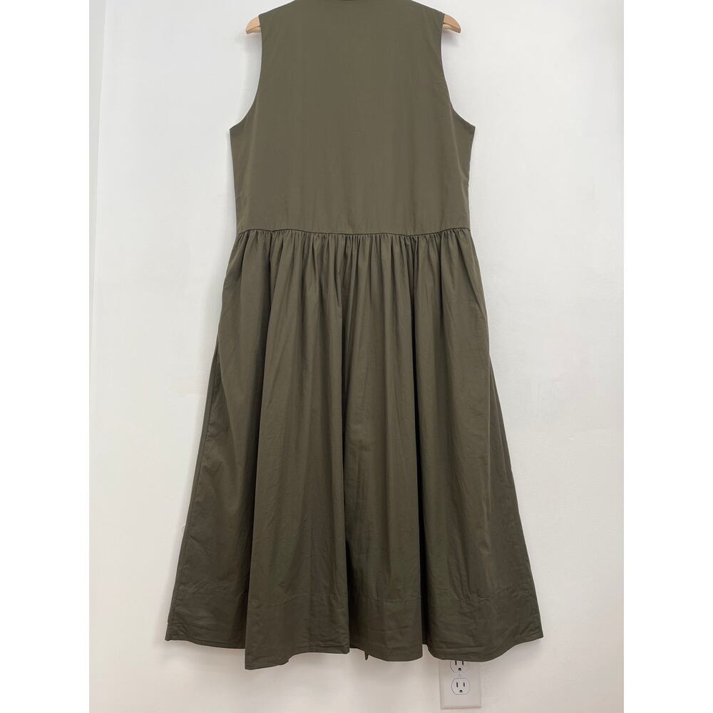 MAYE Corinne Shirtdress Poplin Cotton Relaxed A-Line Midi Dress Khaki - Large - Picture 9 of 13